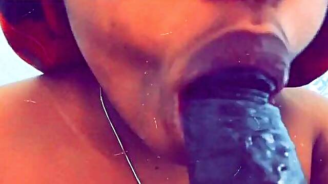 Amateur Dwarf sucks sex toy in shower