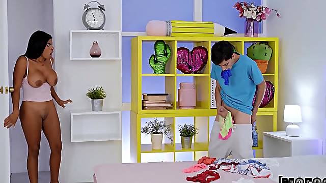 Tanned woman share young boy's merciless cock