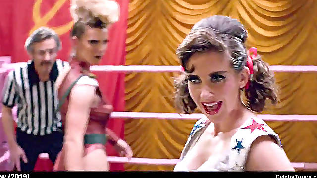 Actress Alison Brie naked braless And bathing suit Movie Scenes