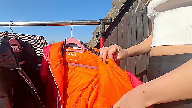 Getting crazy in a Down Jacket and showing My knockers in Public