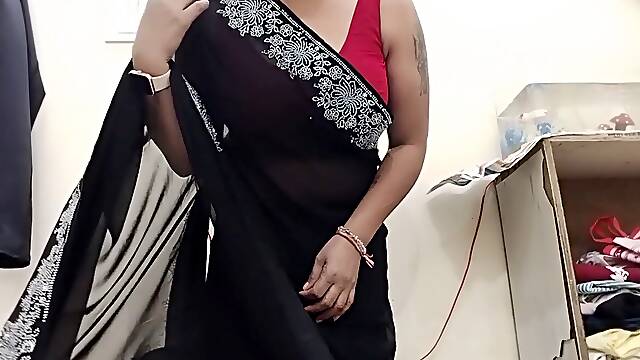 Indian milf Striping Her Saree and toying with tits