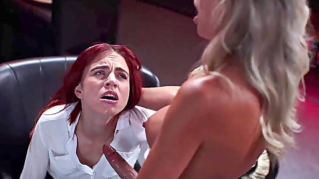 Shemale Werewolf Surprise - sumptuous Transgender with massive globes Makes Redhead Girl Swallow Cum