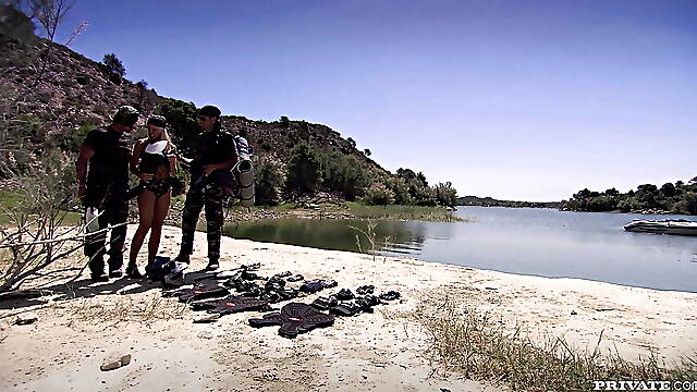 Blonde Chic Gets a DP from Two Out Of Uniform Soldiers