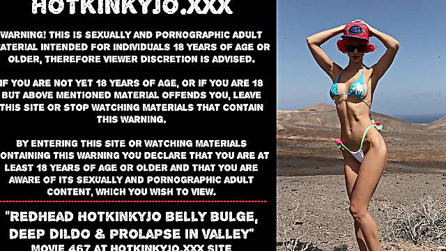 Redhead Hotkinkyjo belly bulge, deep dildo &amp; prolapse in public