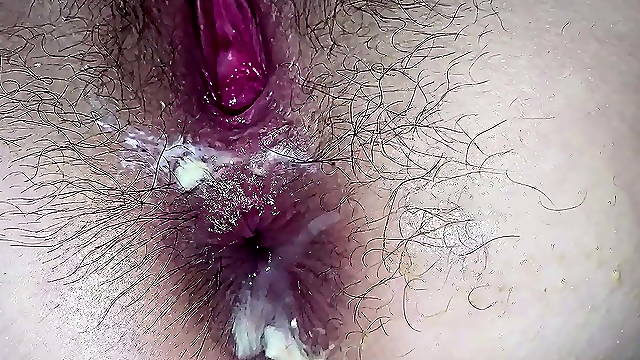Hot Anal gaping &amp; tunnel plug. Hairy cunt &amp; asshole close up