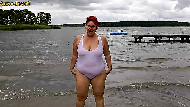 Annadevot - In WHITE SWIMSUIT in the lake