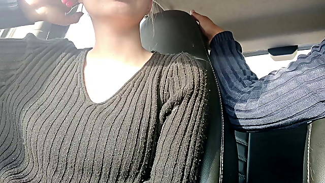 Doggystyle handjob for friend in car outdoors &ndash; risky sex, hornycouple149