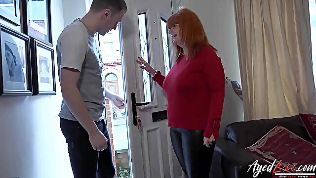 Hot busty redhead mature invites a nice guy over