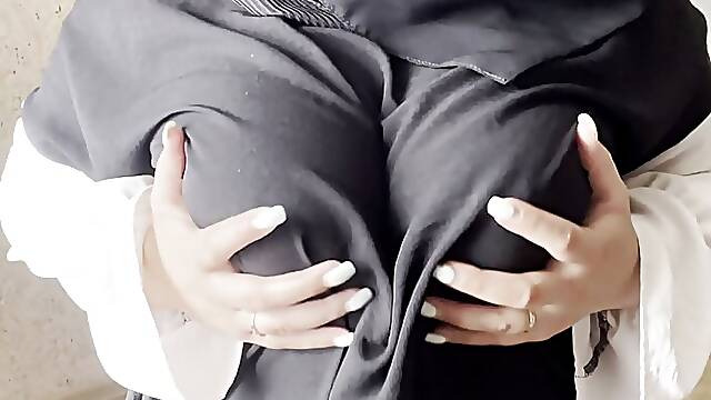 Muslim teen with big tits masturbates in hijab
