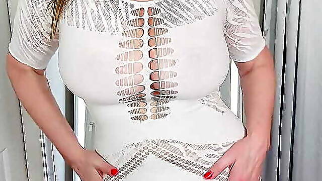 White Sheer MiniDress Posing Tease by Mature MILF Elaina St James - known as The Quintessential Older Woman