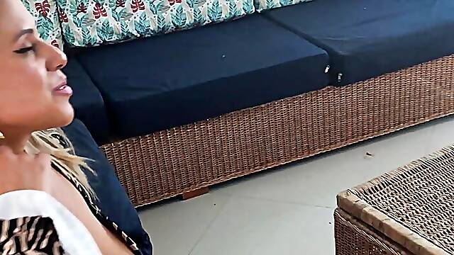 The neighbor asks to borrow Riocs phone and ends up sucking and talking on his cock