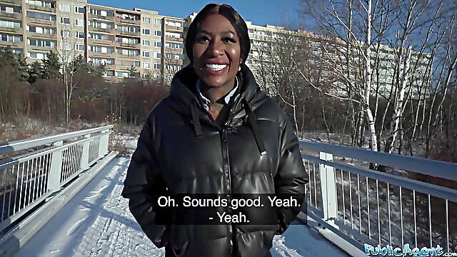 Public Agent Josy Black shows her big beautiful black ass whilst riding a big fat dick