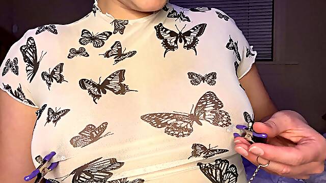 Educational How to Use Nipple Clamps in 100% TRANSPARENT White Shirt with Erika Kay