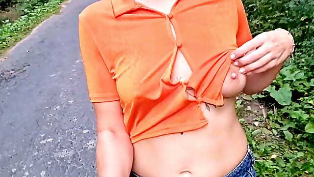 Erect nipples flashing tits in public