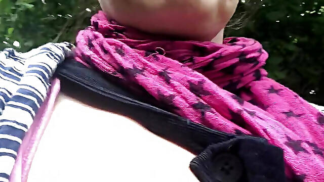 Public titty play with Rachel Wriggler as she walks though woodland caressing and squeezing her gorgeous puffy nippled tits
