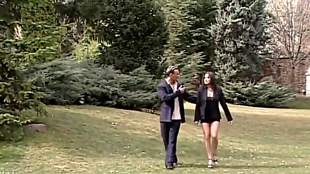 Sexy brunette hairy pussy double penetrated anal threesome in the sauna...cum in mouth