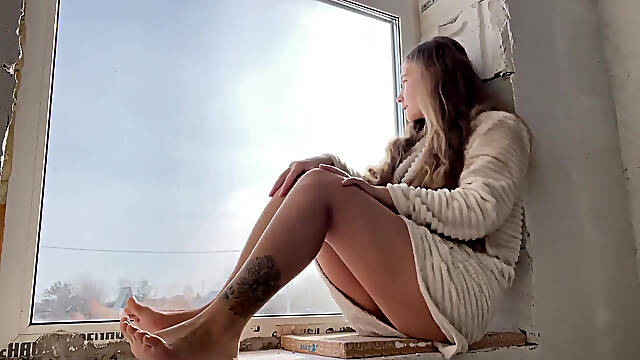 Passersby Temptation. Masturbation of Wet Pussy by the Window