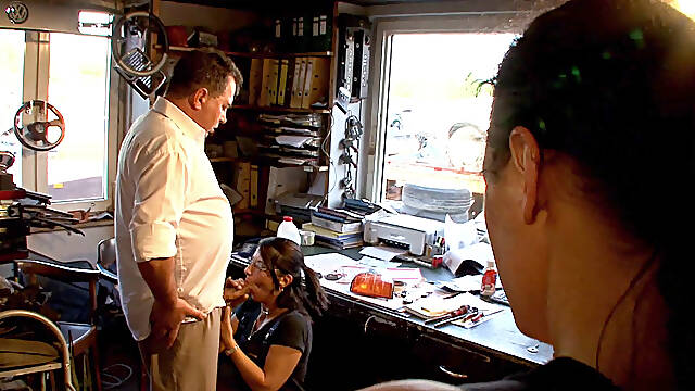 Great fuck at the office with customer and cum shot on tits