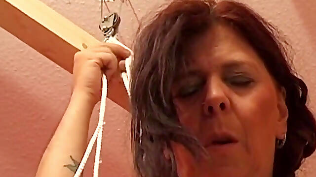 Mature BBW Locked in Stocks for Deep Fingering