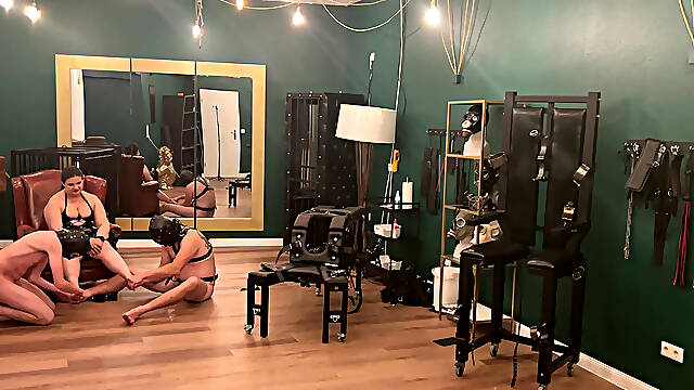Hot Fetish Session with Dominant Babes and Submissive Stud