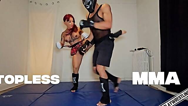 Topless erotic MMA, my pussy on her face