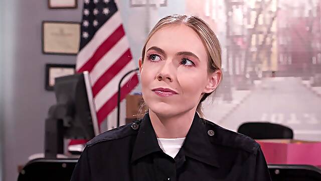Blonde police officer receives bukkake after interracial gangbang