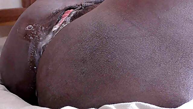 Cum Filled Black Cunt in Africa by White Cock