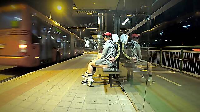 Really Risky Sex at a Bus Stop with a Young Stepsis That Ends with an Orgasm and a Cumshot