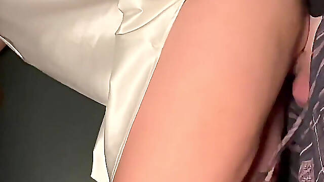 Big Ass Lady in White Satin Dress Gets Cum Dripping Pussy - Barefoot, Projectfundiary