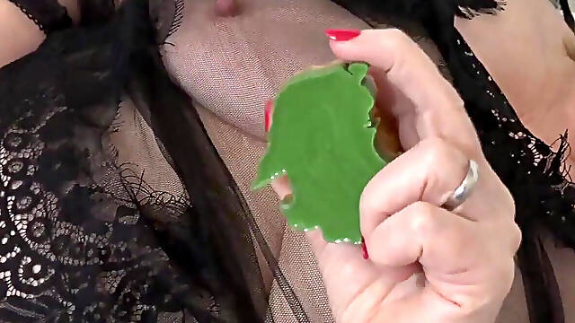 Black see through top and new dildo