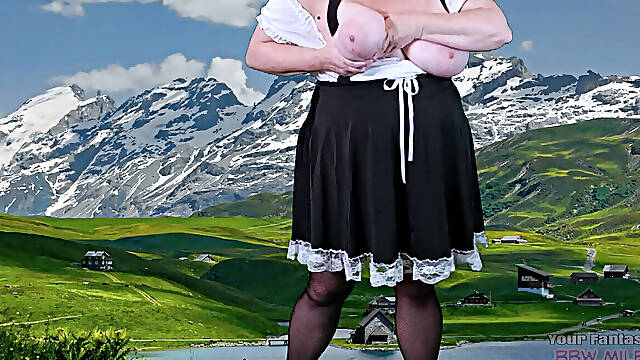 Frau Big Tits in the Alps for Oktoberfest - Mature BBW Celebrating by Flashing Her Huge Tits and Ass