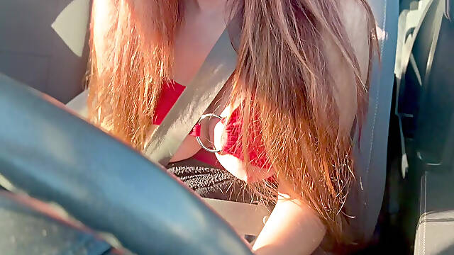 Italian Big Tits MILF Sexy Car Ride Big Tits Flashing Horny Nipples
