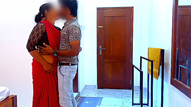 Hot Indian Office Couple Hotel Room Fuck - Red Saree Wife Big Tits Lactating During Cowgirl